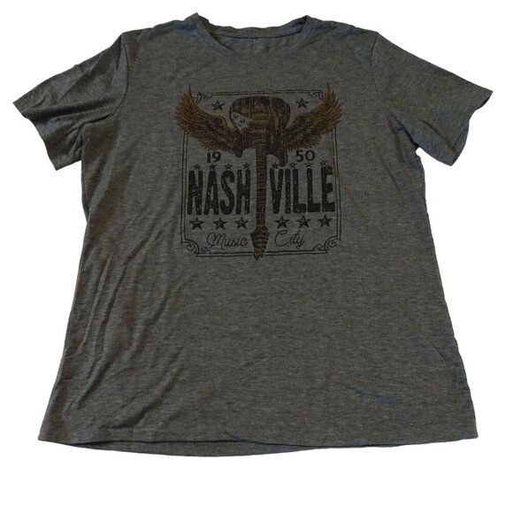 Nashville Music City Graphic T-Shirt Short Sleeve Women Size L Grey Crew Neck - Picture 1 of 5